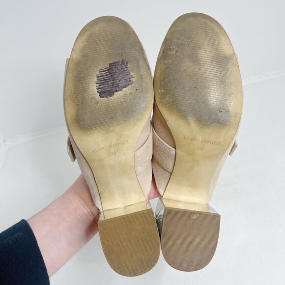Marc Fisher Rima Tan Blush Suede Sandal Silver Block Heel Mule Slides Size 8 - Picture 8 of 13